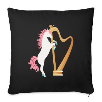 Harp with unicorn music instrument - Sofa pillowcase 17,3'' x 17,3'' (45 x 45 cm) - black - Front