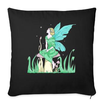 Fairycore Aesthetic Elf Fee auf einem Pilz - Sofakissenbezug 45 x 45 cm - Schwarz - Vorne