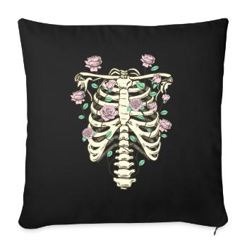 Cottagecore Esthétique Squelette Thorax Roses - Housse de coussin décorative 45 x 45 cm - noir - Devant
