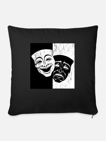 Theater Maske Drama Komödie und Tragödie Weinlese - Sofakissenbezug 45 x 45 cm - Schwarz