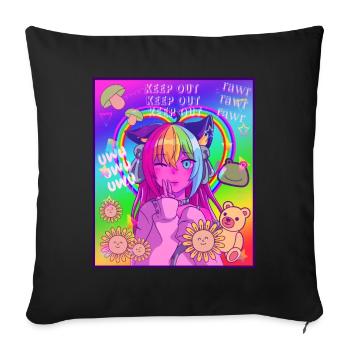 Kidcore Aesthetic Vaporwave Anime Girl Neko UWU - Sofakissenbezug 45 x 45 cm - Schwarz - Vorne