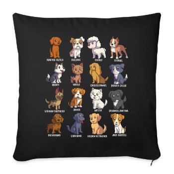 Divers chiens de dessin animé Kawaii - Races de chiens - Housse de coussin décorative 45 x 45 cm - noir - Devant