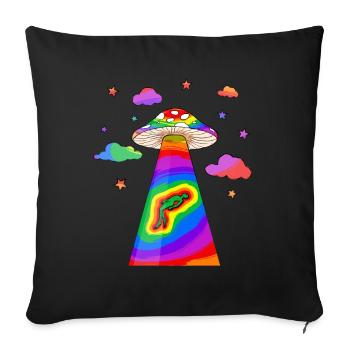 Kidcore Esthétique Alien OVNI Kidnapping Champignon - Housse de coussin décorative 45 x 45 cm - noir - Devant