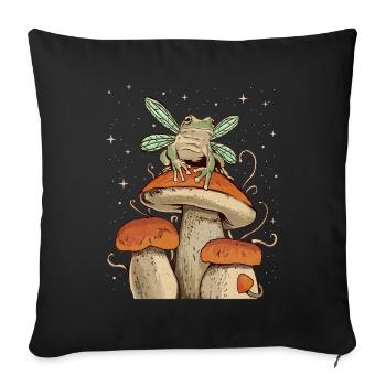 Cottagecore Aesthetic Fee Frosch auf Pilz - Sofakissenbezug 45 x 45 cm - Schwarz - Vorne