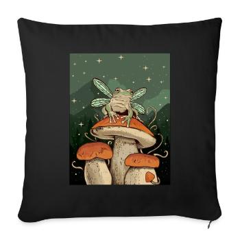 Cottagecore Aesthetic Fee Frosch auf Pilz - Sofakissenbezug 45 x 45 cm - Schwarz - Vorne