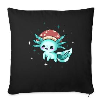 Cottagecore Esthétique Kawaii Axolotl Tête de Champignon - Housse de coussin décorative 45 x 45 cm - noir - Devant