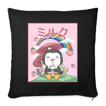 Cottagecore Aesthetic Kawaii Penguin Strawberry Milk - Sofa pillowcase 17,3'' x 17,3'' (45 x 45 cm) - black - Front