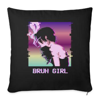 Bruh Girl Vaporwave Esthétique Gothique Anime Fille - Housse de coussin décorative 45 x 45 cm - noir - Devant