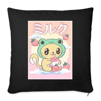 Japanese Aesthetic Kawaii Cat Frog Strawberry Milk - Sofa pillowcase 17,3'' x 17,3'' (45 x 45 cm) - black - Front