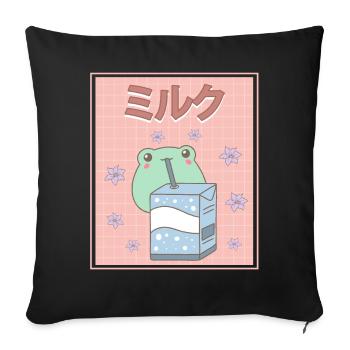 Cottagecore Esthétique Kawaii Frog Milk Carton Ge - Housse de coussin décorative 45 x 45 cm - noir - Devant