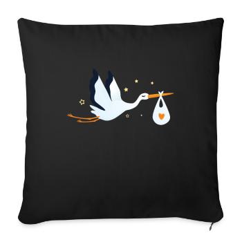 Cigogne Bébé Saint-Valentin Bébé Oiseau - Housse de coussin décorative 45 x 45 cm - noir - Devant