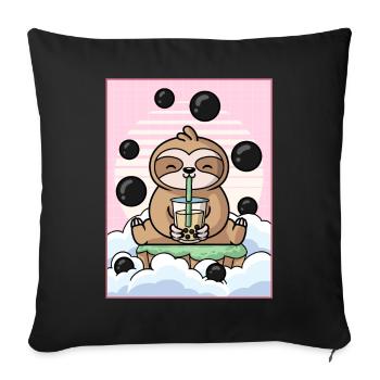 Japanese Aesthetic Kawaii Faultier Boba-Milchtee G - Sofakissenbezug 45 x 45 cm - Schwarz - Vorne