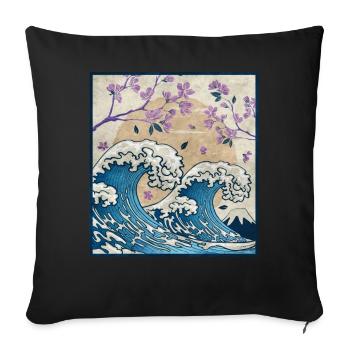 Japanese Aesthetic Kanagawa Wave Cherry Blossom Ge - Sofakissenbezug 45 x 45 cm - Schwarz - Vorne