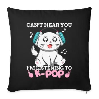 Kpop Kawaii Cat J’écoute de la musique K-pop Ges - Housse de coussin décorative 45 x 45 cm - noir - Devant