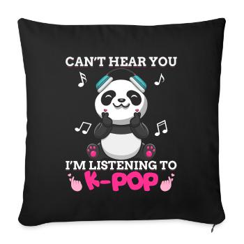 Kpop Kawaii Panda Bear J’écoute de la musique K-pop - Housse de coussin décorative 45 x 45 cm - noir - Devant