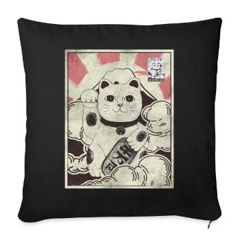 Esthétique japonaise Maneki Neko Cat timbre-poste - Housse de coussin décorative 45 x 45 cm - noir - Devant