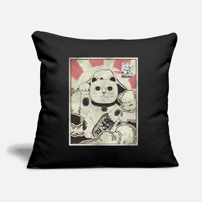 Esthétique japonaise Maneki Neko Cat timbre-poste Housse de coussin décorative 45 x 45 cm