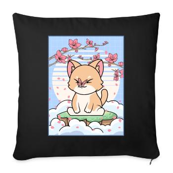 Japanese Aesthetic Kawaii Katze Kirschblüte Gesche - Sofakissenbezug 45 x 45 cm - Schwarz - Vorne