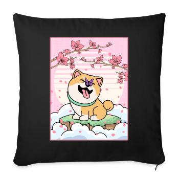 Esthétique japonaise Mignon Shiba Inu Cherry Blossom Gesc - Housse de coussin décorative 45 x 45 cm - noir - Devant