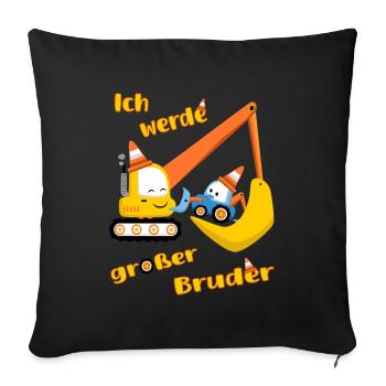 Großer Bruder Traktor und Bagger -Ich werde Bruder - Sofakissenbezug 45 x 45 cm - Schwarz - Vorne