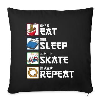 Eat Sleep Skate Répéter le cadeau esthétique japonais - Housse de coussin décorative 45 x 45 cm - noir - Devant