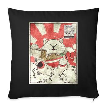 Maneki Neko Ramen Stamp Japanese Aesthetic G - Sofa pillowcase 17,3'' x 17,3'' (45 x 45 cm) - black - Front