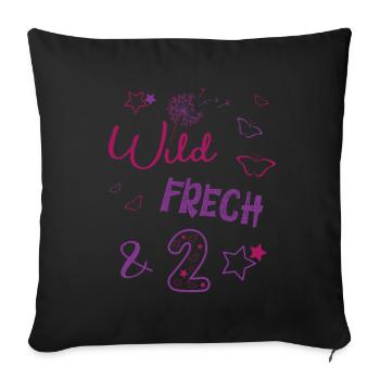 Wild frech und 2 -Schmetterling und Sterne Mädchen - Sofakissenbezug 45 x 45 cm - Schwarz - Vorne