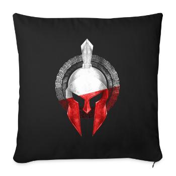 Casque Spartan Pologne Drapeau Polska - Housse de coussin décorative 45 x 45 cm - noir - Devant