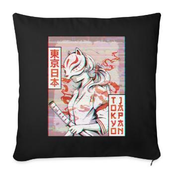 Samurai Kitsune Fuchs Maske Vaporwave Ästhetisches - Sofakissenbezug 45 x 45 cm - Schwarz - Vorne