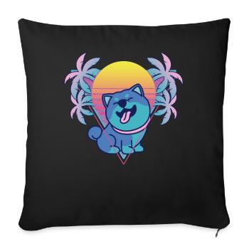 Shiba Inu Vaporwave Esthétique Rétro - Housse de coussin décorative 45 x 45 cm - noir - Devant