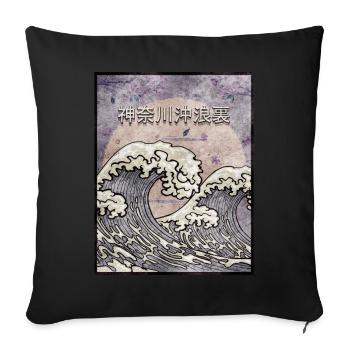 Kanagawa Wave Cadeau Vintage Esthétique Japonaise - Housse de coussin décorative 45 x 45 cm - noir - Devant