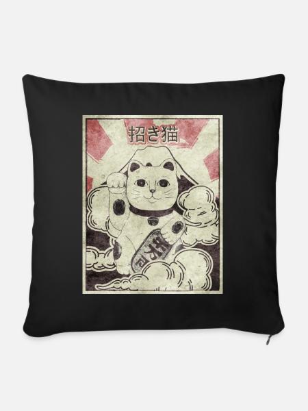 Maneki Neko Katze Japanisch Ästhetisch Vintage Ges - Sofakissenbezug 45 x 45 cm - Schwarz