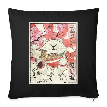 Maneki Neko Cat Ramen Japanese Aesthetic Ges - Sofa pillowcase 17,3'' x 17,3'' (45 x 45 cm) - black - Front