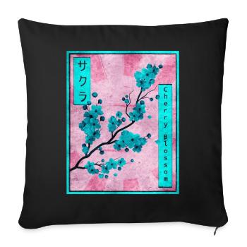 Sakura Cherry Blossom Japanese Aesthetic Gift - Sofa pillowcase 17,3'' x 17,3'' (45 x 45 cm) - black - Front