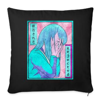 Sad Anime Girl Vaporwave Esthétique amincie - Housse de coussin décorative 45 x 45 cm - noir - Devant