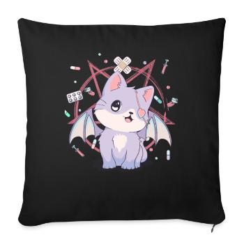 Kawaii Cat Pastel Goth Yami Kawaii Pentagramme G - Housse de coussin décorative 45 x 45 cm - noir - Devant