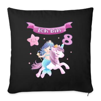 8. Geburtstag - Meerjungfrau mit Einhorn Mädchen 8 - Sofakissenbezug 45 x 45 cm - Schwarz - Vorne