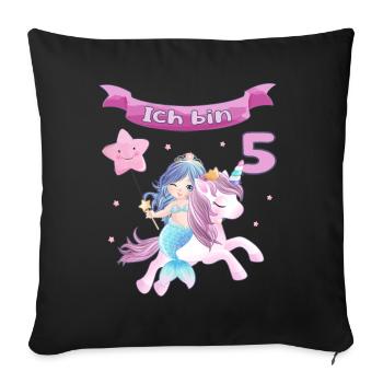 5. Geburtstag - Meerjungfrau mit Einhorn Mädchen 5 - Sofakissenbezug 45 x 45 cm - Schwarz - Vorne