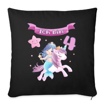 4. Geburtstag - Meerjungfrau mit Einhorn Mädchen 4 - Sofakissenbezug 45 x 45 cm - Schwarz - Vorne