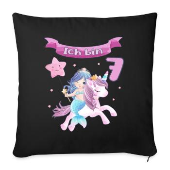7. Geburtstag - Meerjungfrau mit Einhorn Mädchen 7 - Sofakissenbezug 45 x 45 cm - Schwarz - Vorne
