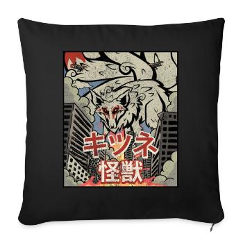 Kaiju Kitsune Nine-tailed Fox Kanagawa Wave - Sofa pillowcase 17,3'' x 17,3'' (45 x 45 cm) - black - Front