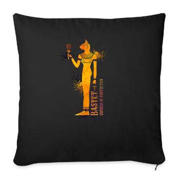 Colored drawing of the Egyptian goddess Bastet - Sofa pillowcase 17,3'' x 17,3'' (45 x 45 cm) - black - Front