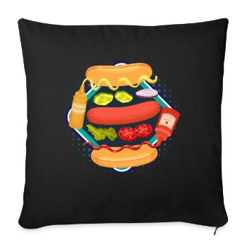 Kit Hot Dog Saucisses De Restauration Rapide - Housse de coussin décorative 45 x 45 cm - noir - Devant