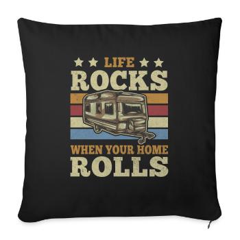 Vintage Life Rocks When Your Home Rolls Camping - Sofakissenbezug 45 x 45 cm - Schwarz - Vorne