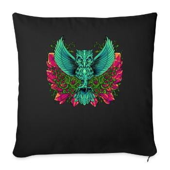 Ästhetische Eule mit Ranken und Kristallen - Sofakissenbezug 45 x 45 cm - Schwarz - Vorne