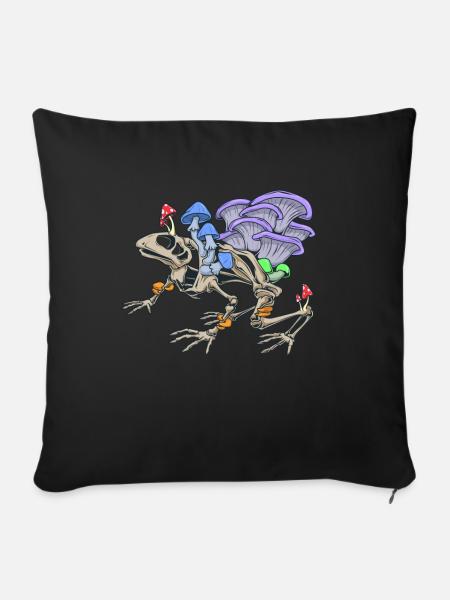 Froschskelett mit Pilzen - Sofakissenbezug 45 x 45 cm - Schwarz