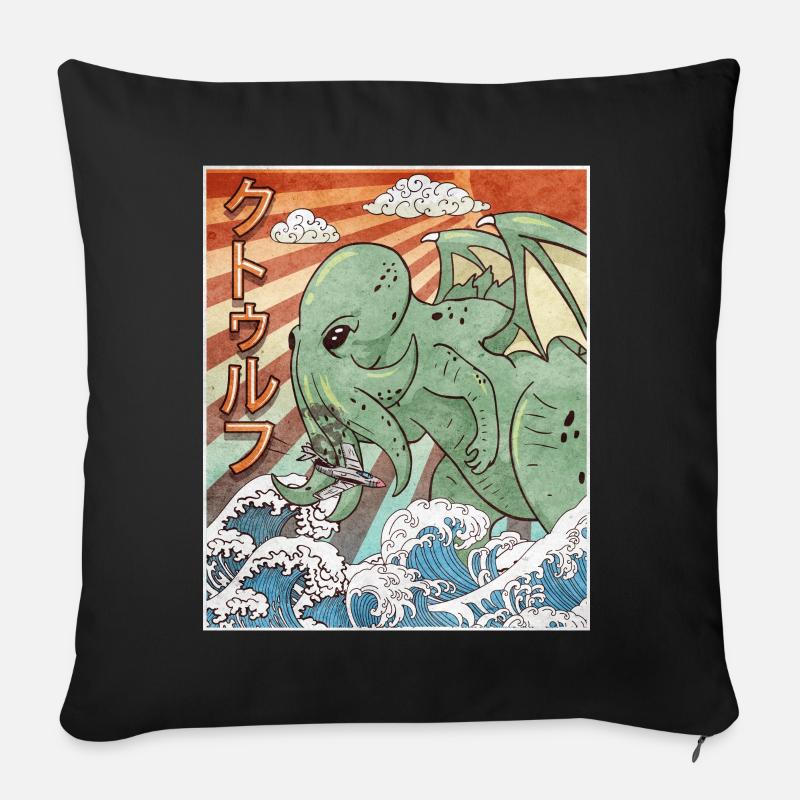 Kaiju Cthulhu Necronomicon Japanisches Monster - Sofakissenbezug 45 x 45 cm - Schwarz