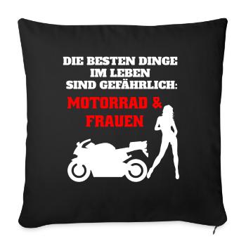 Motorrad Motiv für Biker mit Spruch - lustig - Sofakissenbezug 45 x 45 cm - Schwarz - Vorne