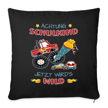 Einschulung Monster Truck Schultüte Jungen - Sofakissenbezug 45 x 45 cm - Schwarz - Vorne