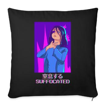 Emo Anime Girl Vaporwave Aesthetically Suffocated Ges - Sofa pillowcase 17,3'' x 17,3'' (45 x 45 cm) - black - Front
